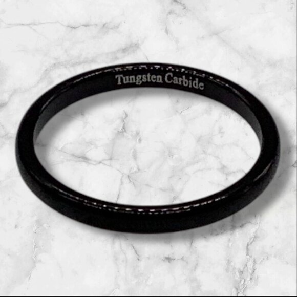 2mm Mens Comfort Fit Tungsten Carbide Black Wedding Band Ring Size 7 - Picture 1 of 7
